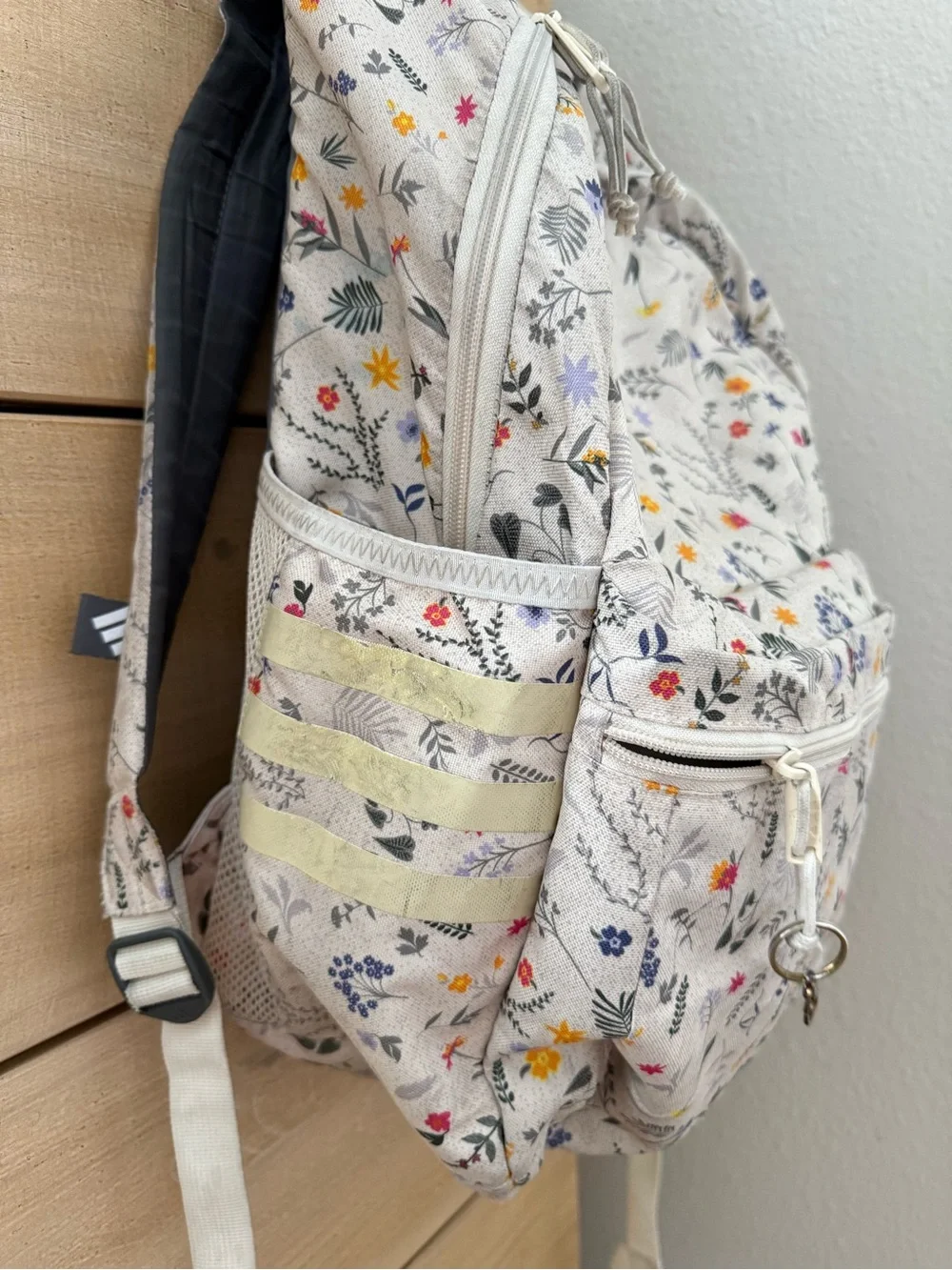 adidas Cream Floral Print Backpack - Picture 5 of 8